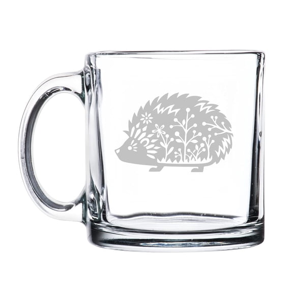 13 oz. Clear Glass Coffee Tea Warm Beverage Mug Cup Fancy Hedgehog