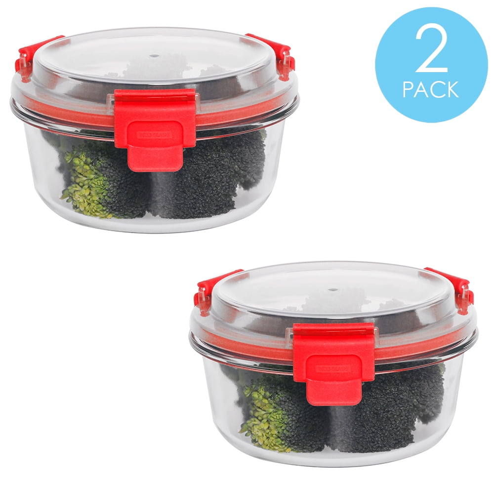 13 oz. Round Leak and Spill Proof Borosilicate Glass Food Storage  Dishwasher Safe Meal Prep Storage Container with Air-tight Plastic Lid, Red  