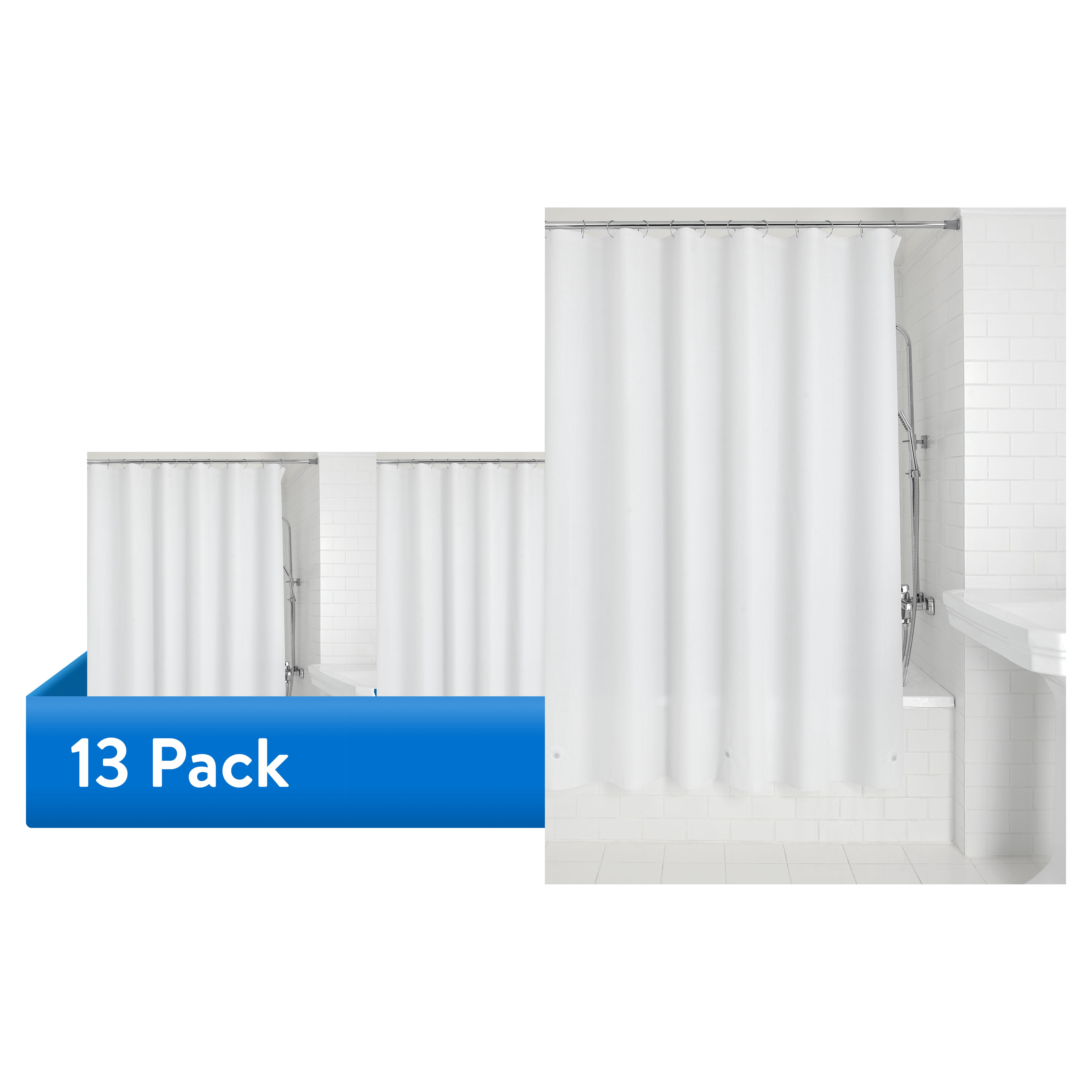 (13 pack) Mainstays Light Weight PEVA Shower Curtain Liner, 70" x 71" – White