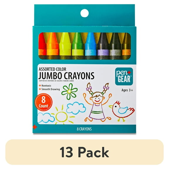 (13 pack) (13 pack) Pen+Gear 8 Count Jumbo Crayons, Multicolor, Paper Box