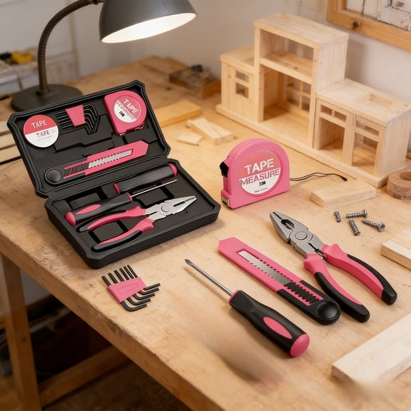 13-piece Pink & Orange Multi-Functional Tool Set, CR-V Material Portable Home Repair Toolbox, Ideal Gift for Dorms, Offices, DIY Assembly, and Pipe Repairs,