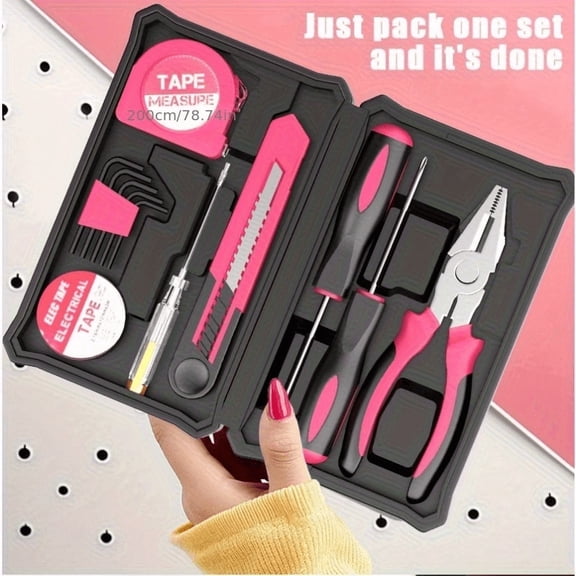 Pink Finish, Women's Tool Kit, Home DIY Projects Tool Set, 13 Piece