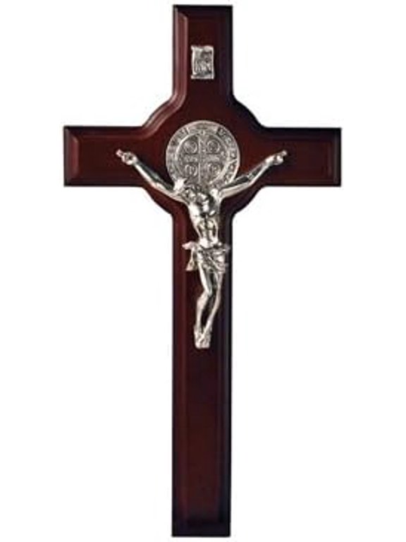 13" Wall Mounted Wood Crucifix Saint Benedict Collection