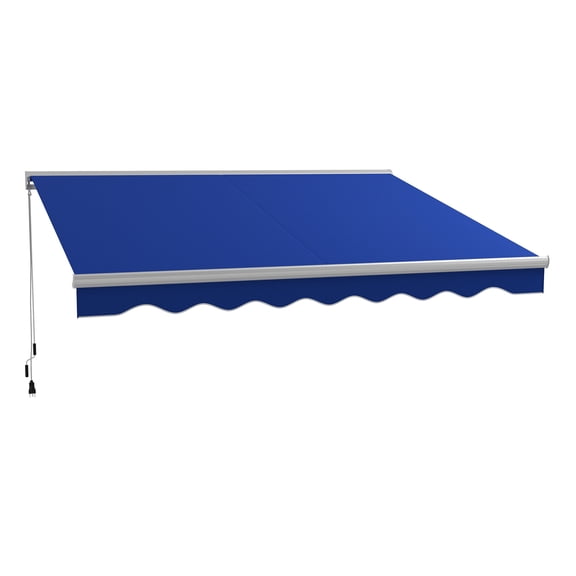 13' x 10' Electric Awning with LED Lights, Retractable Awning, UV40+ Sun Shade Shelter with Controller and Crank Handle for Deck, Balcony, Yard, Blue