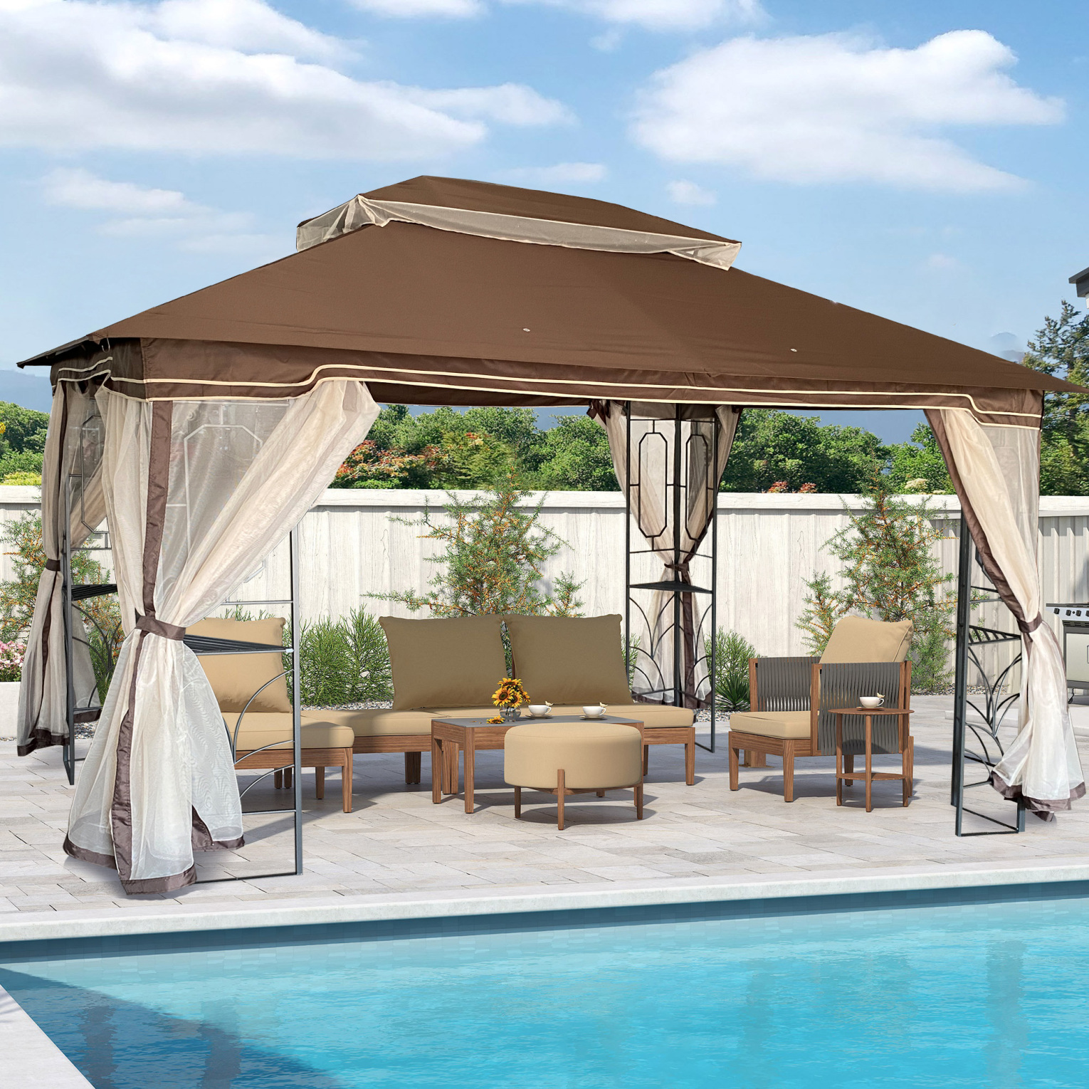 13 x 10 FT Patio Gazebo, Outdoor Double Roof Gazebo Canopy with Metal