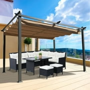 13 x 10 Ft Outdoor Patio Retractable Gazebo, Canopy Cover Pergola with Weight Rods, Canopy Sun Shelter for Gardens, Terraces, Backyard, Dark Beige