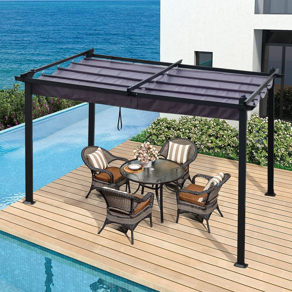13 x 10 Ft Outdoor Retractable Pergola with Sun Shade Canopy Patio