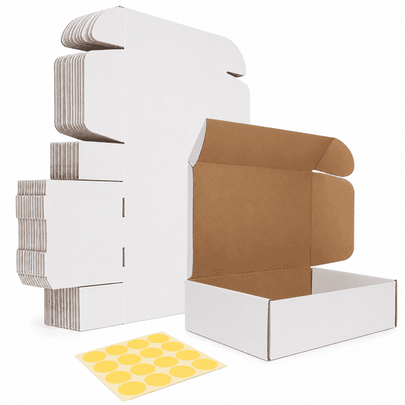 13 x 10 x 4 Inch Corrugated Cardboard Shipping Boxes, Set of 15 Literature Mailer Boxes with Stickers