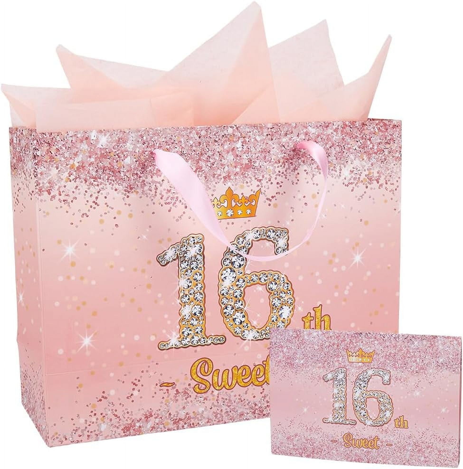 13 x 10 x 5 Inch 16th Birthday Party Gift Bags Present Bags with Tissue ...