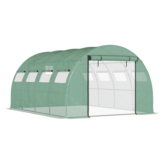 13' x 10' x 6.5' Walk-in Tunnel Greenhouse with 2 Zippered Mesh Doors & 10 Mesh Windows, Upgraded Gardening Plant Hot House with Galvanized Steel Hoops, Green