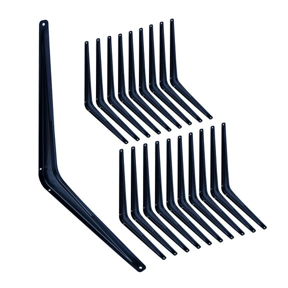 Dynaforge 20 Pack Black 13x11 in. Heavy Duty Dual Rib Floating Shelf Bracket L Shape 360 lbs Load Capacity