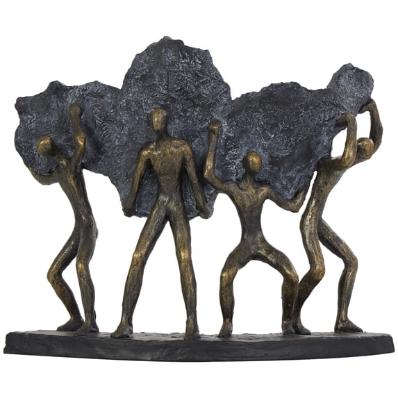 13" x 11" Bronze Polystone Carrying Stone People Sculpture, by DecMode