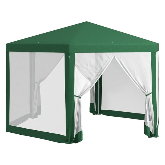 13' x 11' Outdoor Party Tent, Hexagon Sun Shade Shelter Canopy with Protective Mesh Screen Sidewalls, Ropes & Stakes, Green