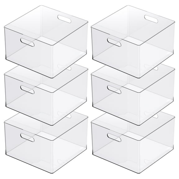 13" x 13" Clear Storage Bin with Handles by Simply Tidy  Stackable Plastic Organizer for 12" x 12" Paper - Notebooks - Sketchbooks & Craft Supplies - Easy-Access Design - 6 Pack