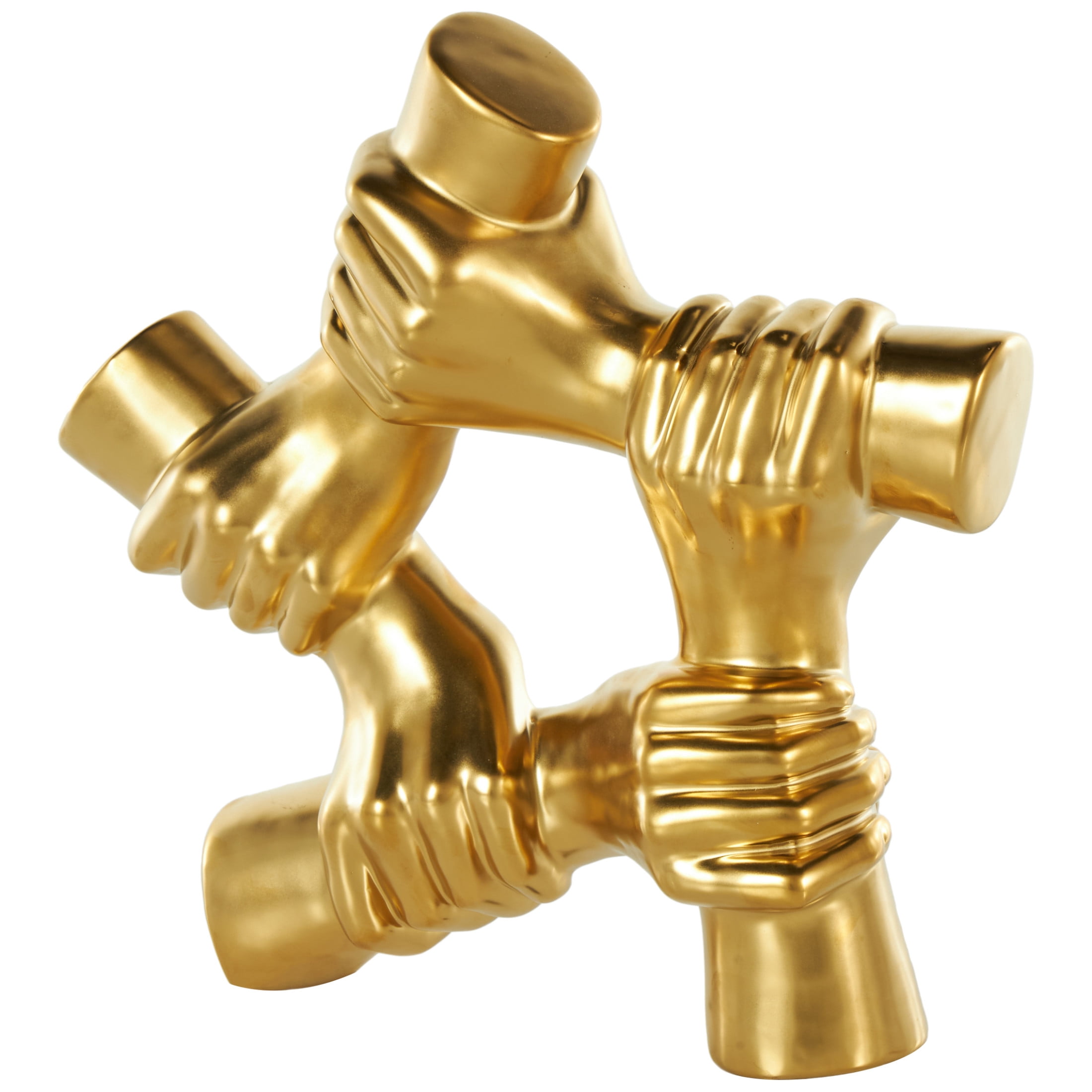 13" x 13" Gold Ceramic Gripping Hands Sculpture, by DecMode