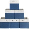 thumbnail image 1 of 13 x 13 Inch Fine Linen Storage Bins with Handles，Fabric Cube Boxs，Collapsible Basket Organizers for Shelves for Home, Closet Drawers (White/Blue-6 Pack), 1 of 7