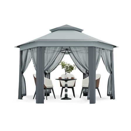 13' x 13' Pop-Up Gazebo, Hexagonal Canopy Shelter with 6 Zippered Mesh Netting, Event Tent with Strong Steel Frame for Backyard, Garden, Lawn