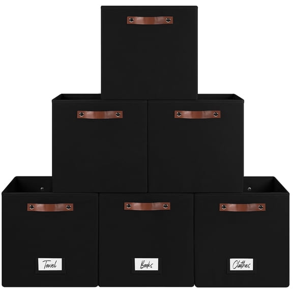13 x 13 x 13 inch Black 6-pack Storage Cubes with Handles & Label Holders Home Organizer Bins