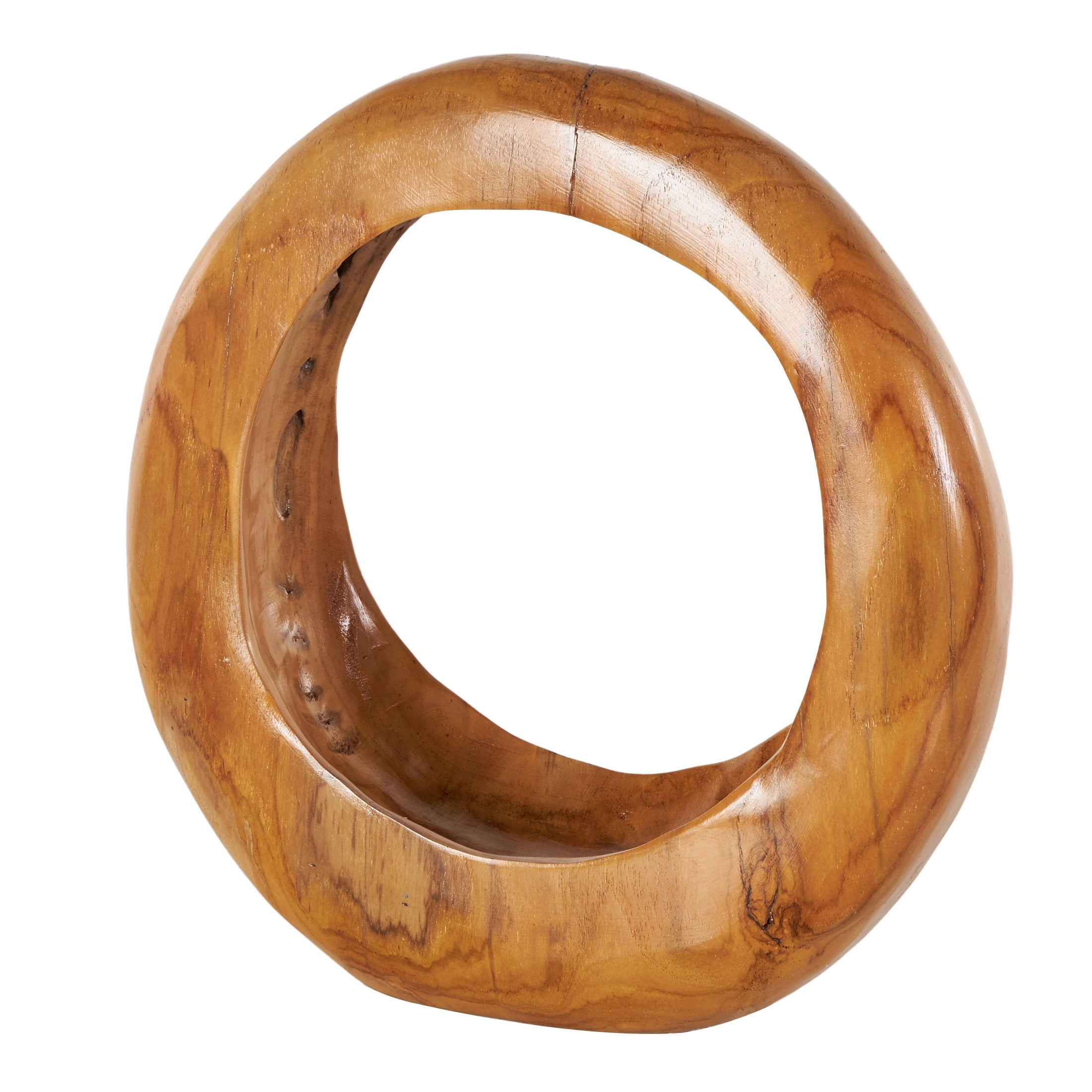 13" x 14" Brown Teak Wood Handmade Round Abstract Sculpture, by DecMode