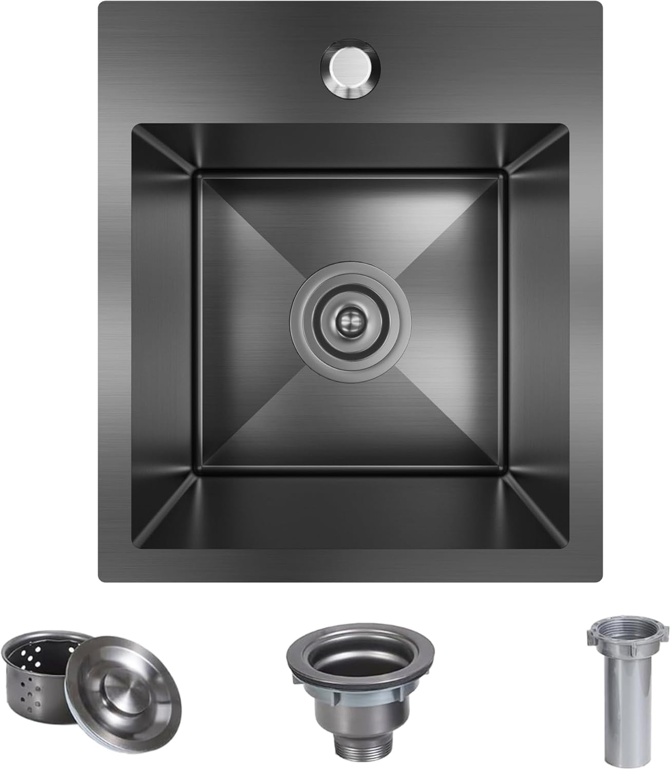 13 x 15 Inch Black Drop In Kitchen Bar Sink, Small Kitchen Sink Single Bowl Topmount Bar Prep Sink 18 Gauge Stainless Steel Bar Sink with Basket Strainer