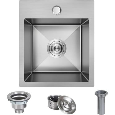 13 x 15 Inch Drop In Bar Sink, Small Kitchen Sink Single Bowl Topmount Bar Prep Sink 18 Gauge Stainless Steel Bar Sink with Basket Strainer