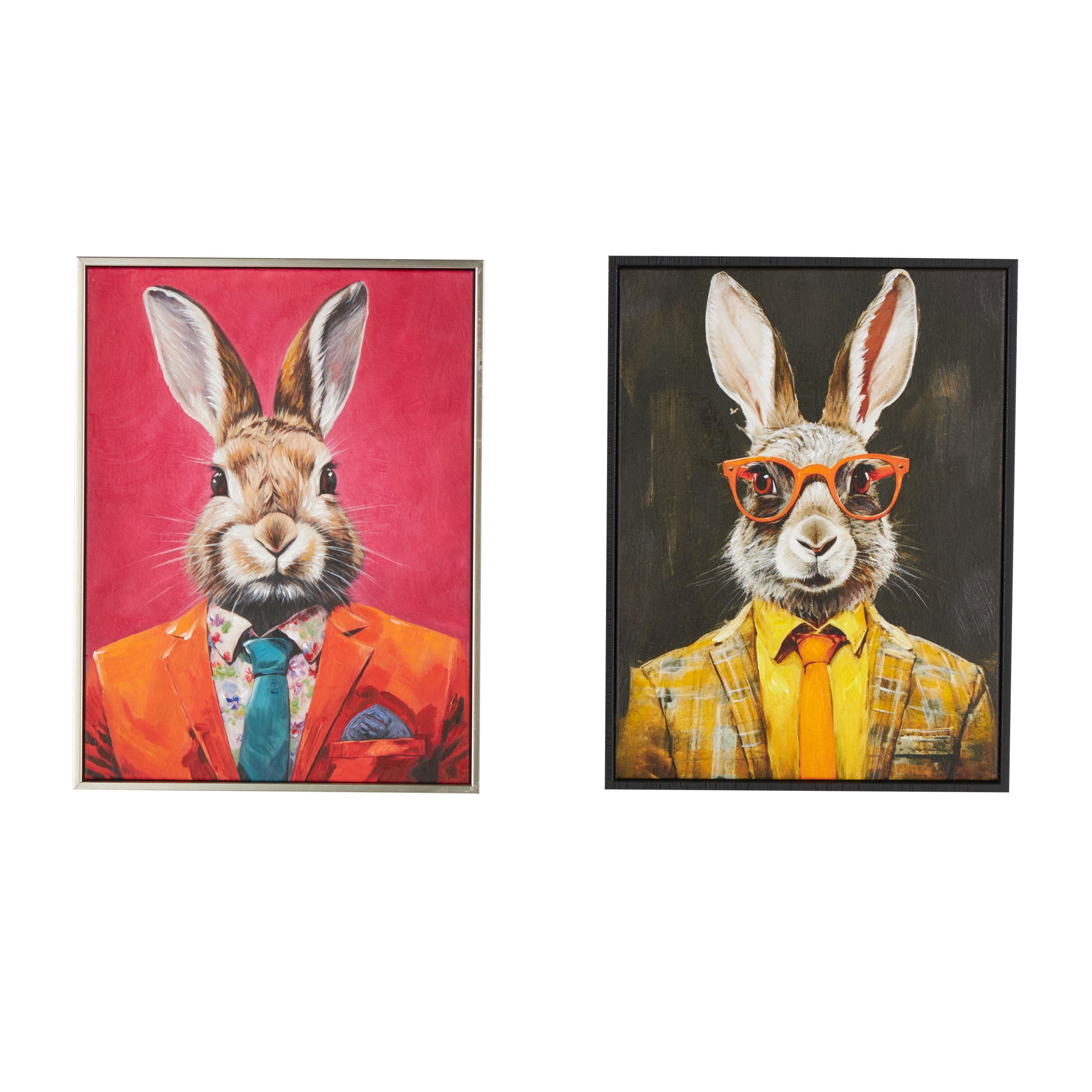 13" x 17" Business Rabbit Framed Wall Art with Glasses and Handkerchief, by DecMode (2 Count)
