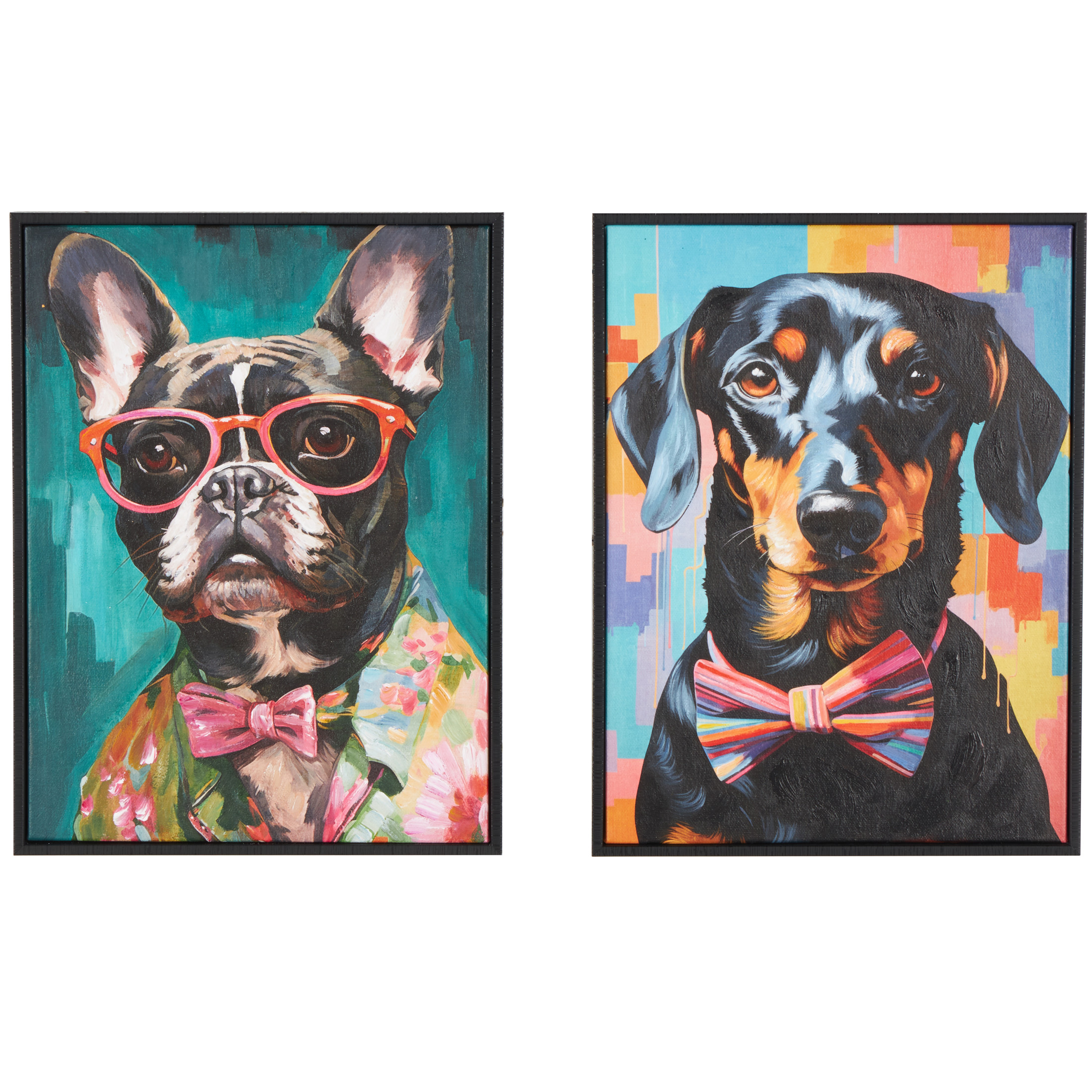13" x 17" Chic Dog Framed Wall Art with Glasses and Bow Tie, by DecMode (2 Count)