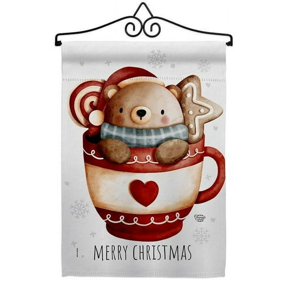 13 x 18.5 in. Beary Hot Coco Garden Flag Set for Wintertime Christmas Double-Sided Decorative Vertical Flags & House Decoration Banner Yard Gift
