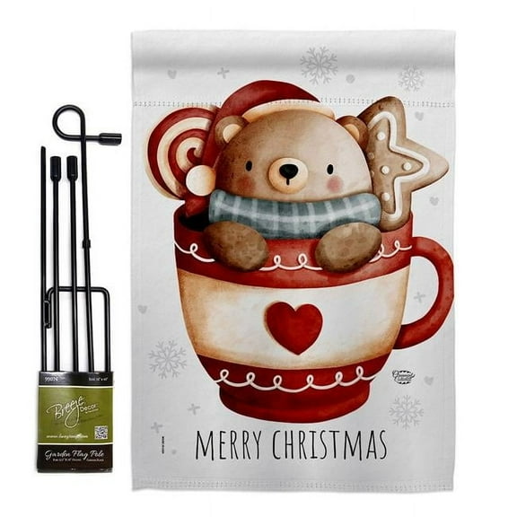 13 x 18.5 in. Beary Hot Coco Garden Flag Set for Wintertime Christmas Double-Sided Decorative Vertical Flags & House Decoration Banner Yard Gift