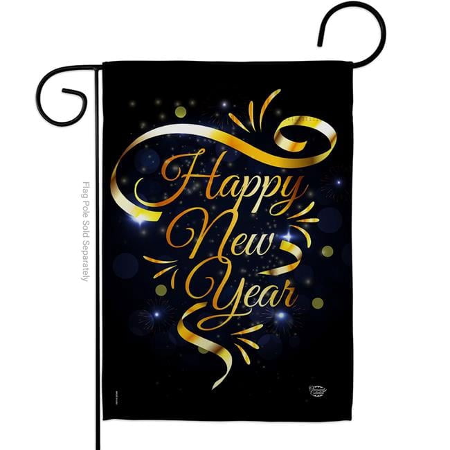 13 x 18.5 in. Gold Happy New Year Garden Flag with Winter Double-Sided Decorative Vertical Flags House Decoration Banner Yard Gift