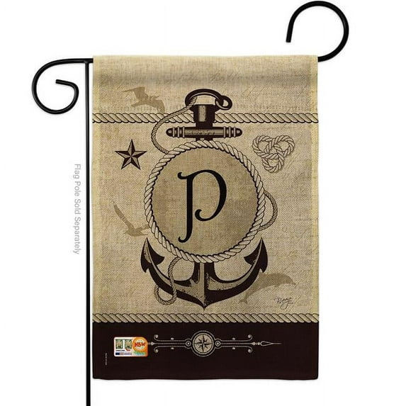 13 x 18.5 in. Nautical P Initial Burlap Coastal Impressions Decorative Vertical Double Sided Garden Flag