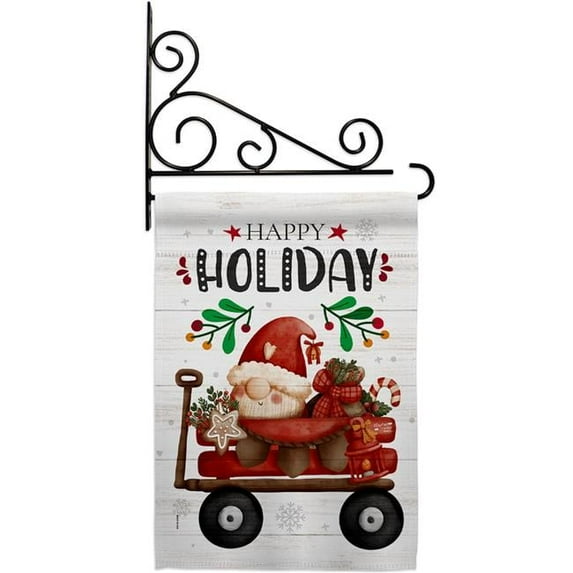 13 x 18.5 in. Winter Gnome Wagon Garden Flag Set for Wintertime Christmas Double-Sided Decorative Vertical Flags & House Decoration Banner Yard Gift
