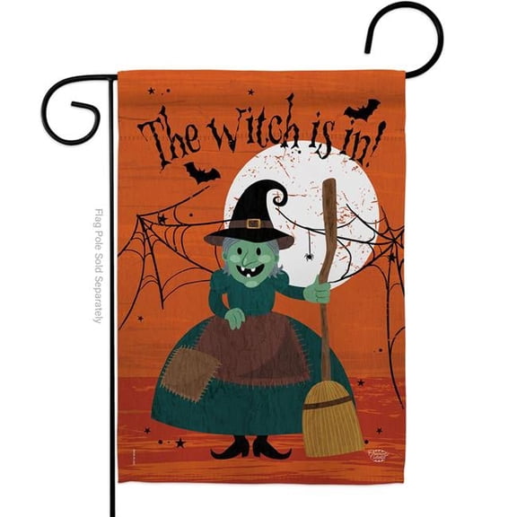 13 x 18.5 in. Witch is in Garden Flag with Fall Halloween Double-Sided Decorative Vertical Flags House Decoration Banner Yard Gift