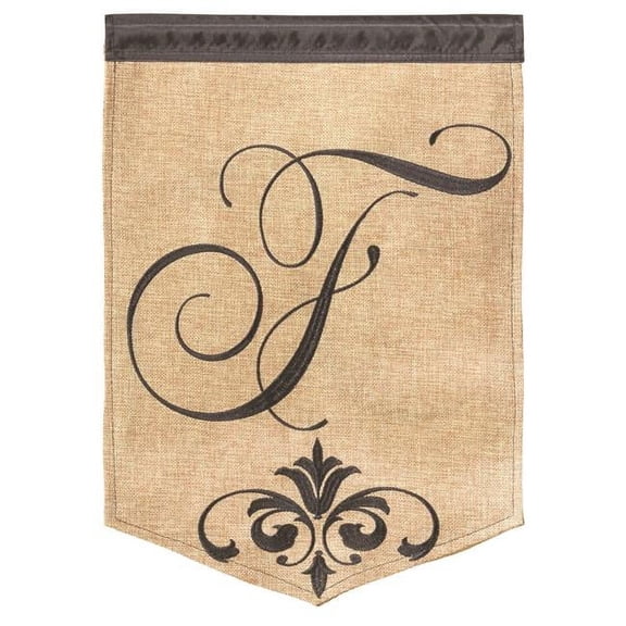 13 x 18 in. Double Applique Monogram F Burlap Garden Flag