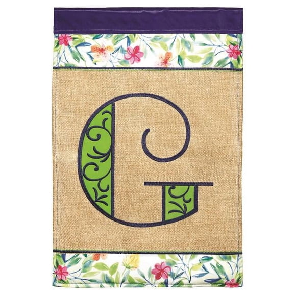 13 x 18 in. Double Applique Monogram G Spring Burlap & Print Garden Flag