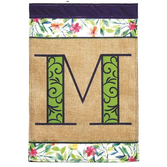 13 x 18 in. Double Applique Monogram M Spring Burlap & Print Garden Flag