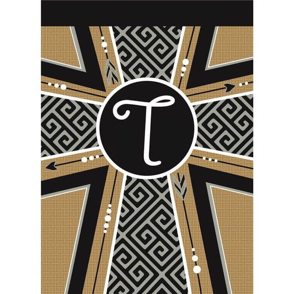 13 x 18 in. Double Applique Monogram T Cross Burlap Garden Flag