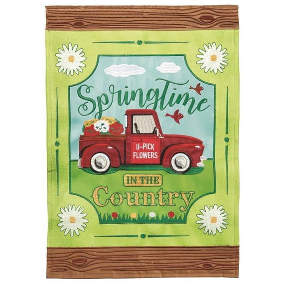 13 x 18 in. Double Applique Springtime In Country Burlap Garden Flag