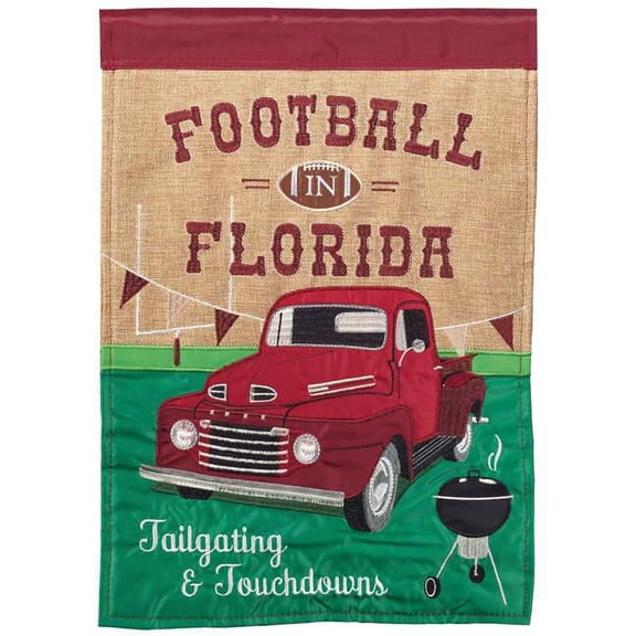 13 x 18 in. Football In Florida Garnet & Gold Burlap Garden Flag
