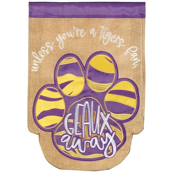 13 x 18 in. Tiger Paw Geaux Away Burlap Garden Flag