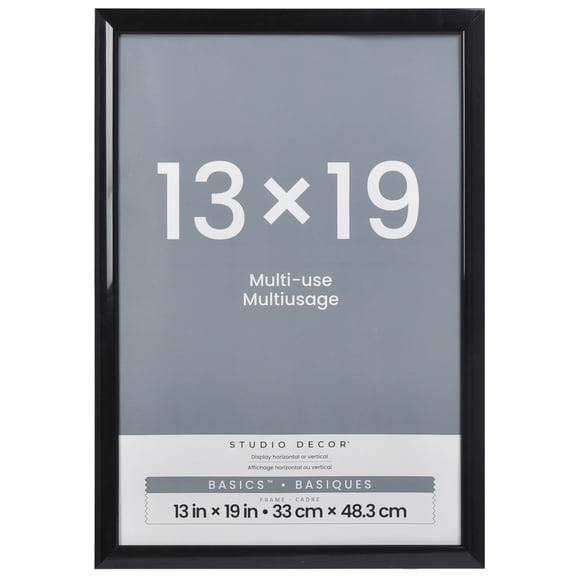 Studio Decor 13" x 19" Black Multi-Use Picture Frame - Includes Pre-attached Hanging Hardware, Horizontal or Vertical Display - 1 Pack