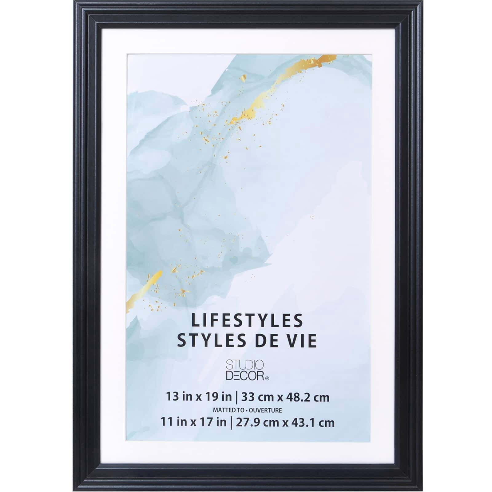 Studio Decor 13" x 19" Lifestyles Black Picture Frame With Mat - Includes Pre-attached Hanging Hardware, Horizontal or Vertical Display - 1 Pack