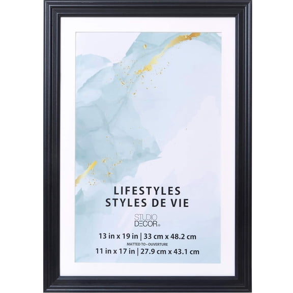 Studio Decor 13" x 19" Lifestyles Black Picture Frame With Mat - Includes Pre-attached Hanging Hardware, Horizontal or Vertical Display - 1 Pack