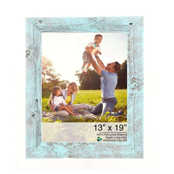13†x 19†Rustic Farmhouse Light Aqua Blue Wood Frame