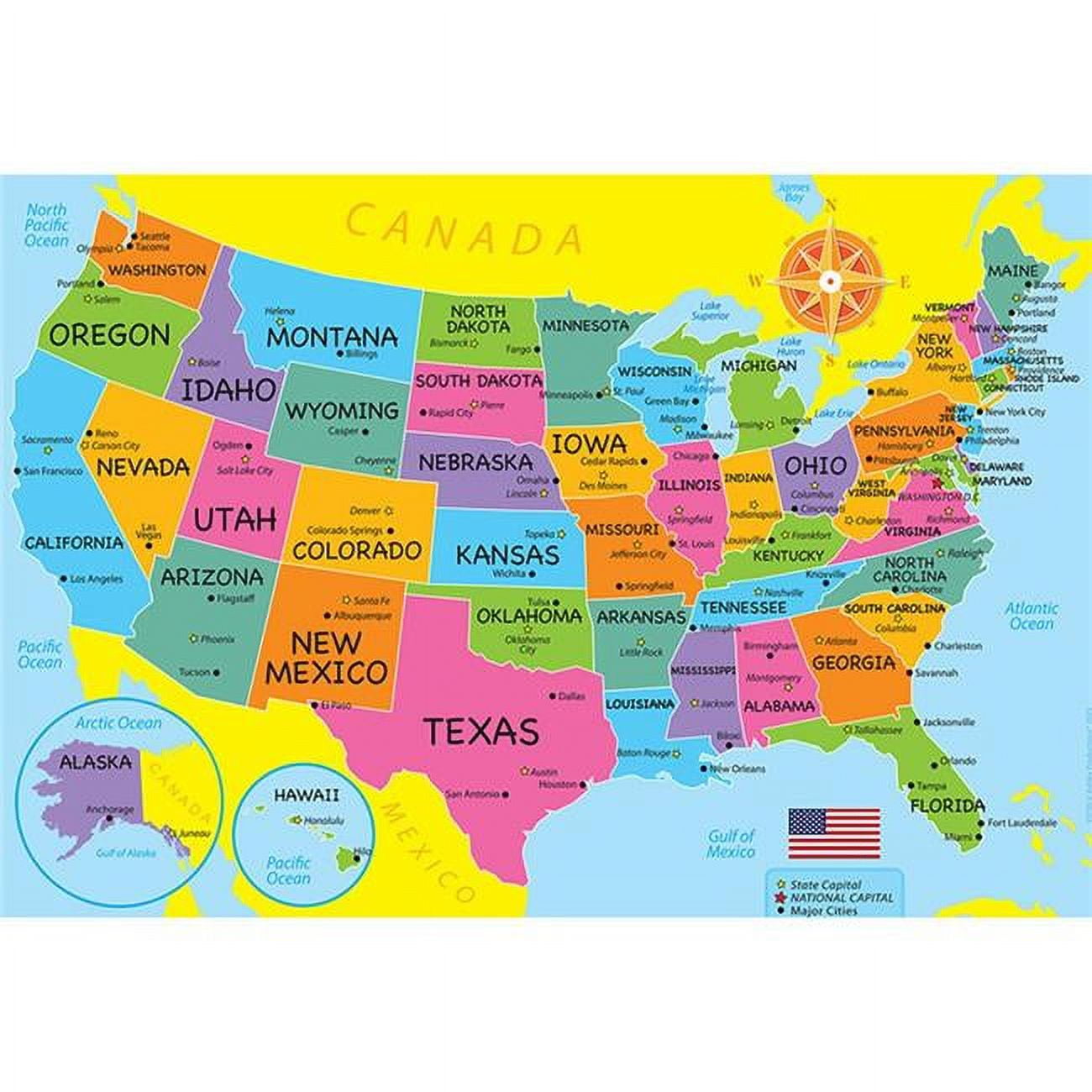 Colorful USA Map Learning Placemat for Kids, 13" x 19", Pack of 10
