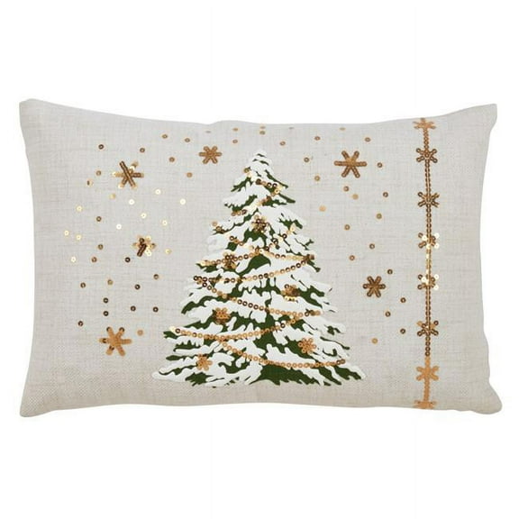 13 x 20 in. LED Lights Christmas Tree Poly Filled Pillow, Ivory