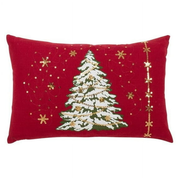 13 x 20 in. LED Lights Christmas Tree Down Filled Pillow, Red