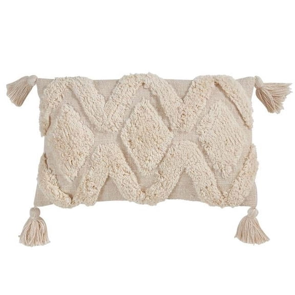 13 x 20 in. Tufted Diamond Lumbar Throw Pillow with Poly Filling, Ivory