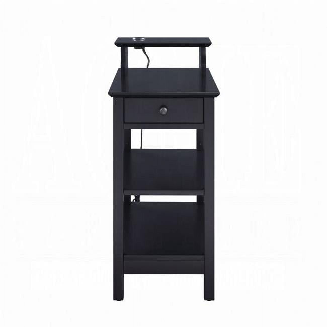 Black Wood Rectangular Side Table with USB Charging Dock