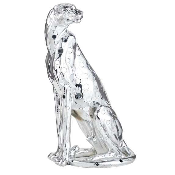 13" x 23" Silver Polystone Leopard Sculpture, by DecMode